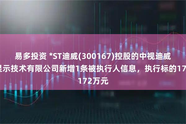 易多投资 *ST迪威(300167)控股的中视迪威激光显示技术有限公司新增1条被执行人信息，执行标的172万元